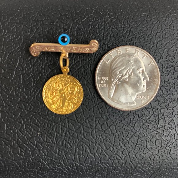 NEW Vintage (88) 14KT Solid Gold Baptismal Watchful (Evil) Eye Pin / Brooch - Picture 6 of 9